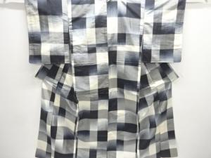 アンティーク　格子織り出し手織り節紬着物アンサンブル